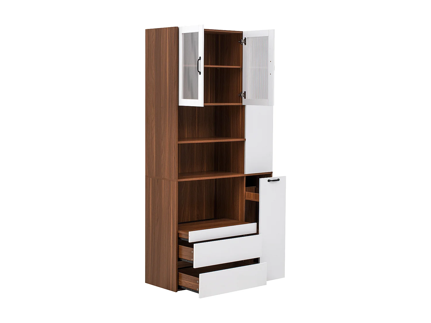 Buffet haut de cuisine - 100 x 40 x 200 cm - avec étagères et tiroirs réglables + portes - MDF - blanc + marron