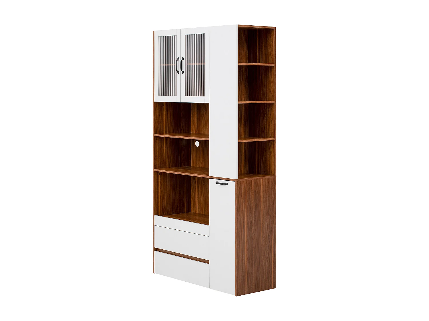 Buffet haut de cuisine - 100 x 40 x 200 cm - avec étagères et tiroirs réglables + portes - MDF - blanc + marron