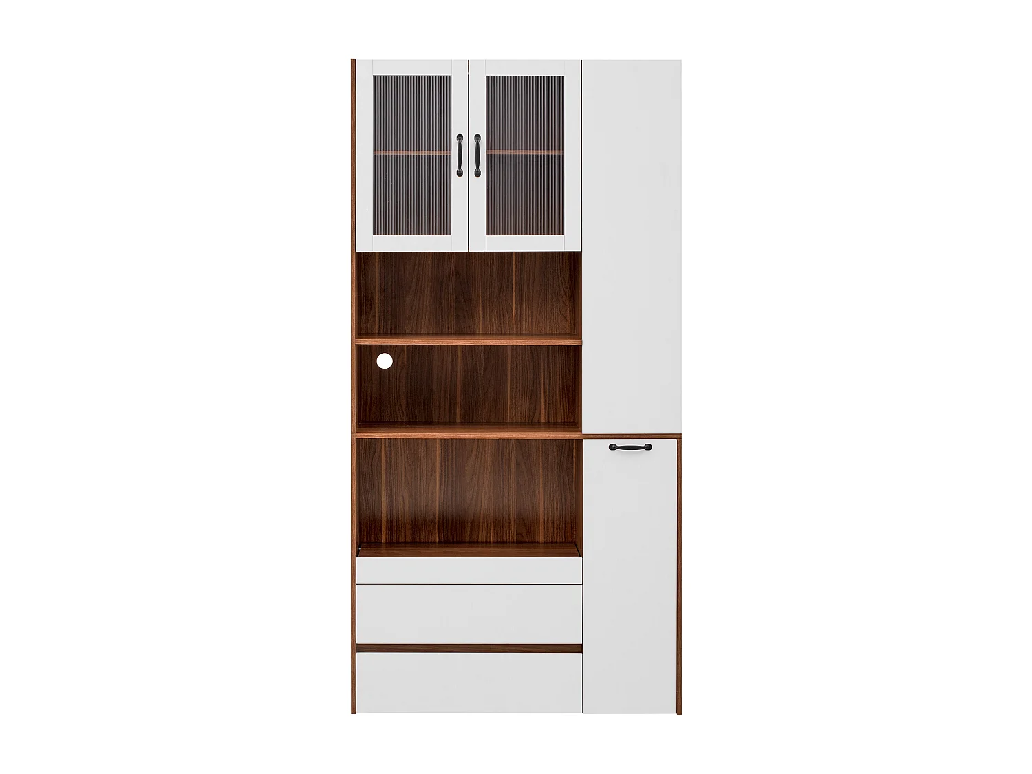 Buffet haut de cuisine - 100 x 40 x 200 cm - avec étagères et tiroirs réglables + portes - MDF - blanc + marron