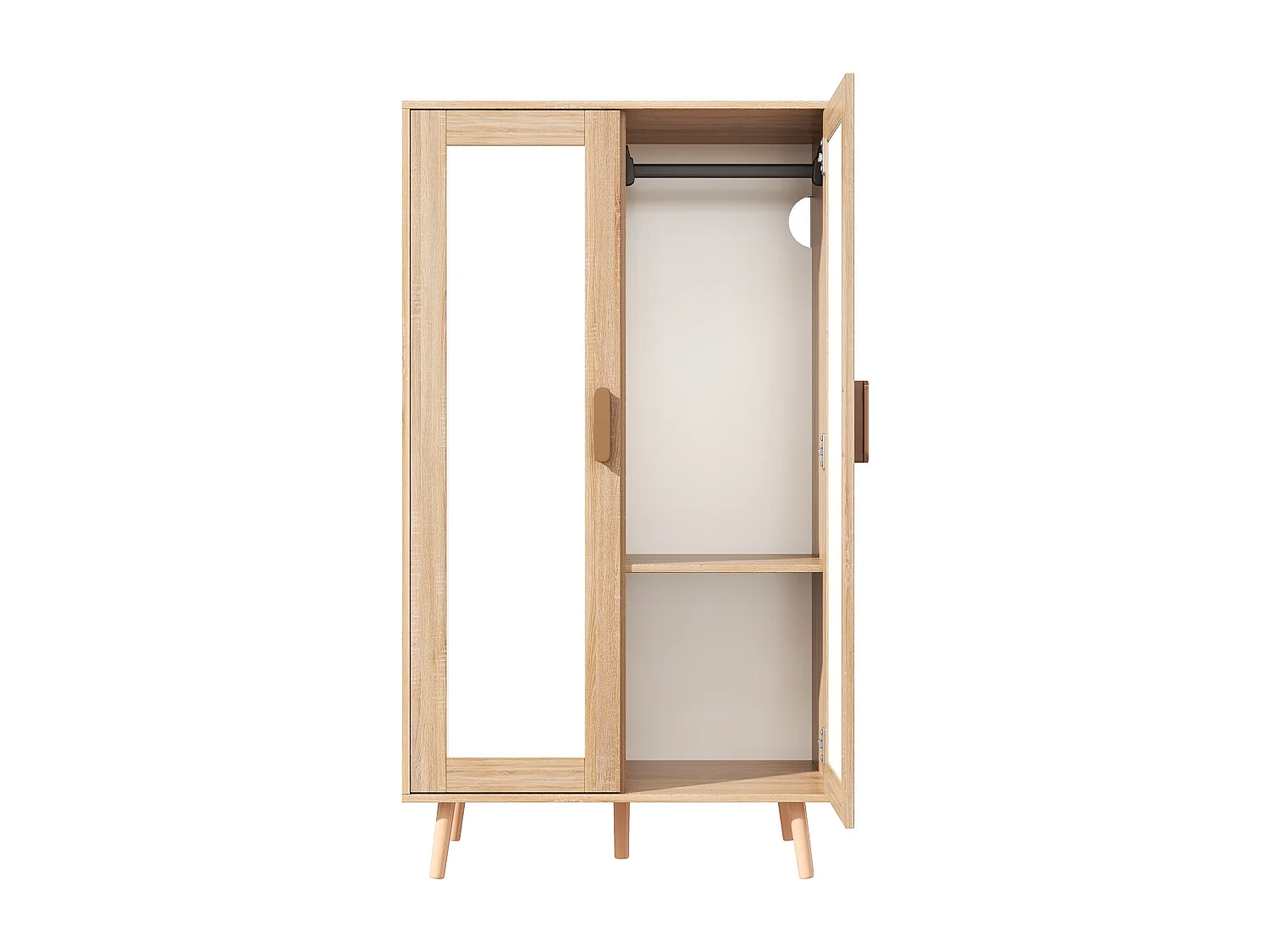 Ensemble armoire 2 pièces - 160 x 46 x 141.5 cm - 1 armoire de 2 portes + 1 armoire ouverte - avec tiroirs - MDF - naturel + blanc