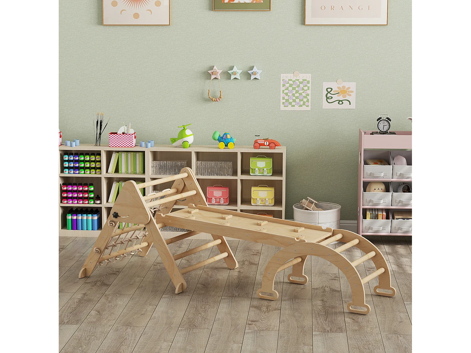 Triangle d'escalade enfant pliable 8 en 1 - aire de jeu enfant - bois naturel