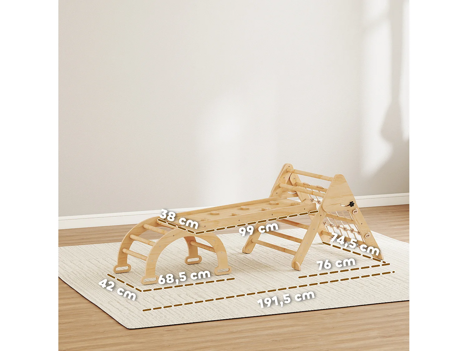 Triangle d'escalade enfant pliable 8 en 1 - aire de jeu enfant - bois naturel