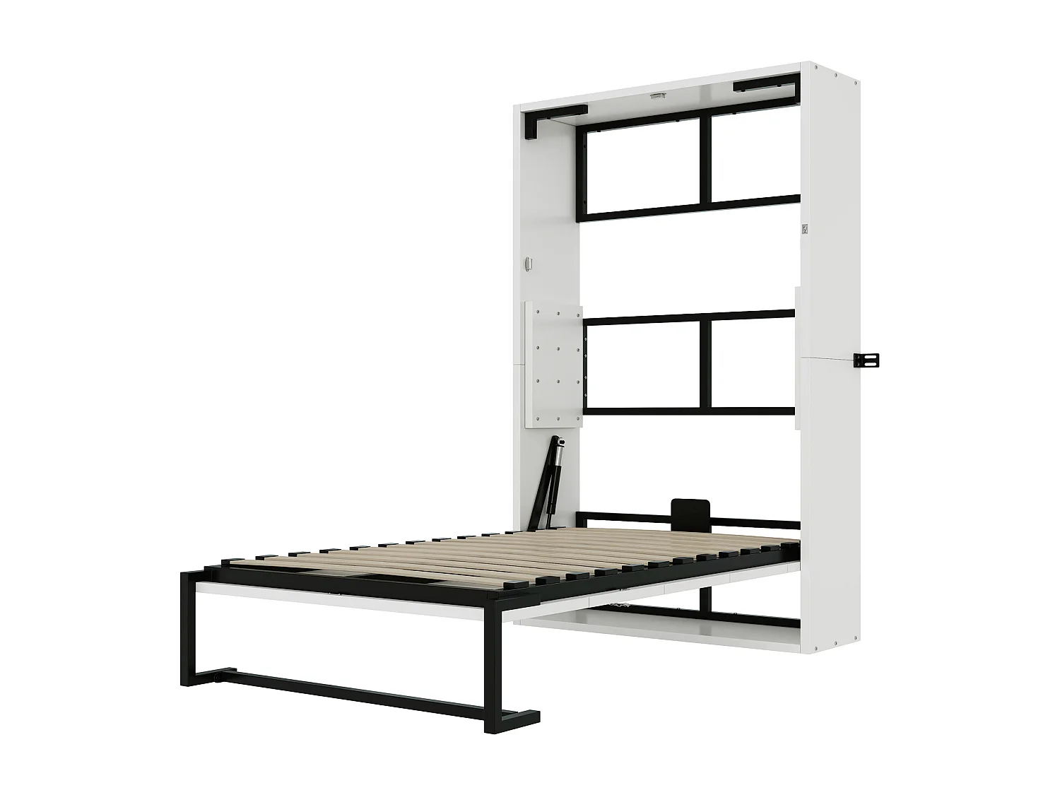 Letto a scomparsa da parete - 90 x 200 cm - struttura in metallo - montaggio a parete - legno + metallo - bianco