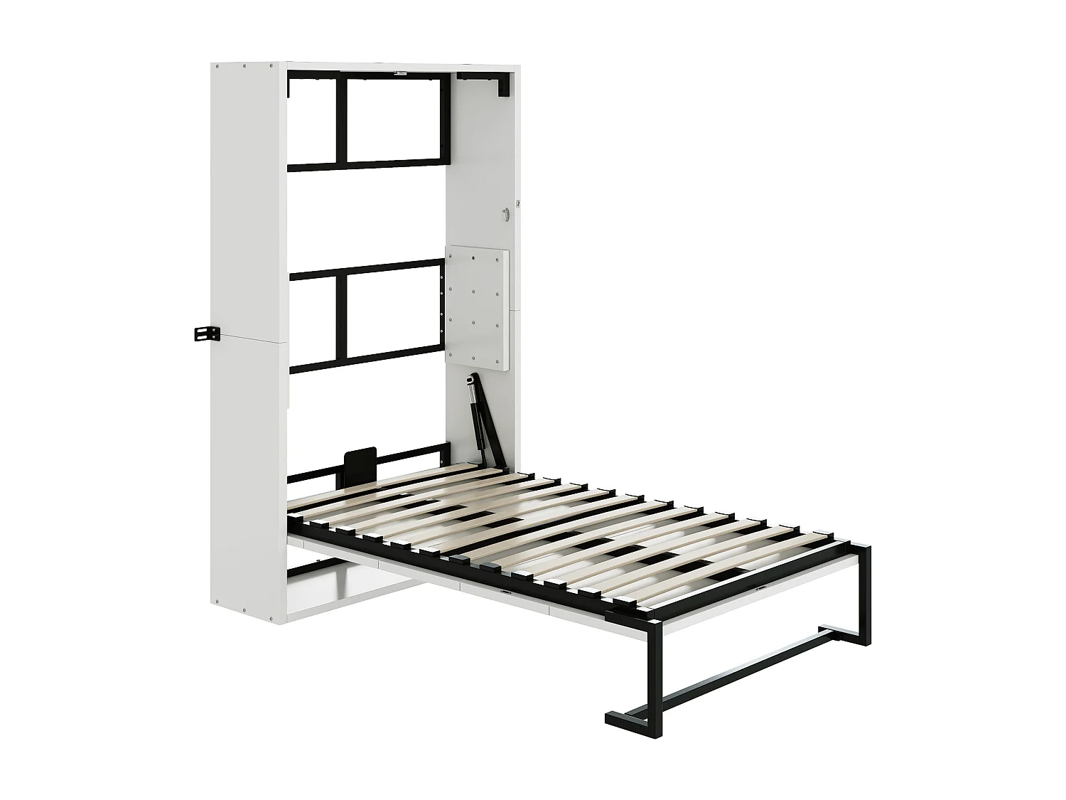 Letto a scomparsa da parete - 90 x 200 cm - struttura in metallo - montaggio a parete - legno + metallo - bianco