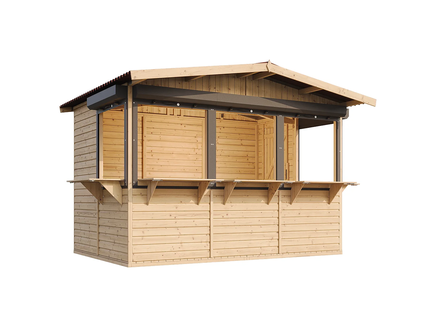 Wooden Market Stall with Lockable Roller Shutters - 6 m² / 263 x 336 x H232 cm - M150BZ
