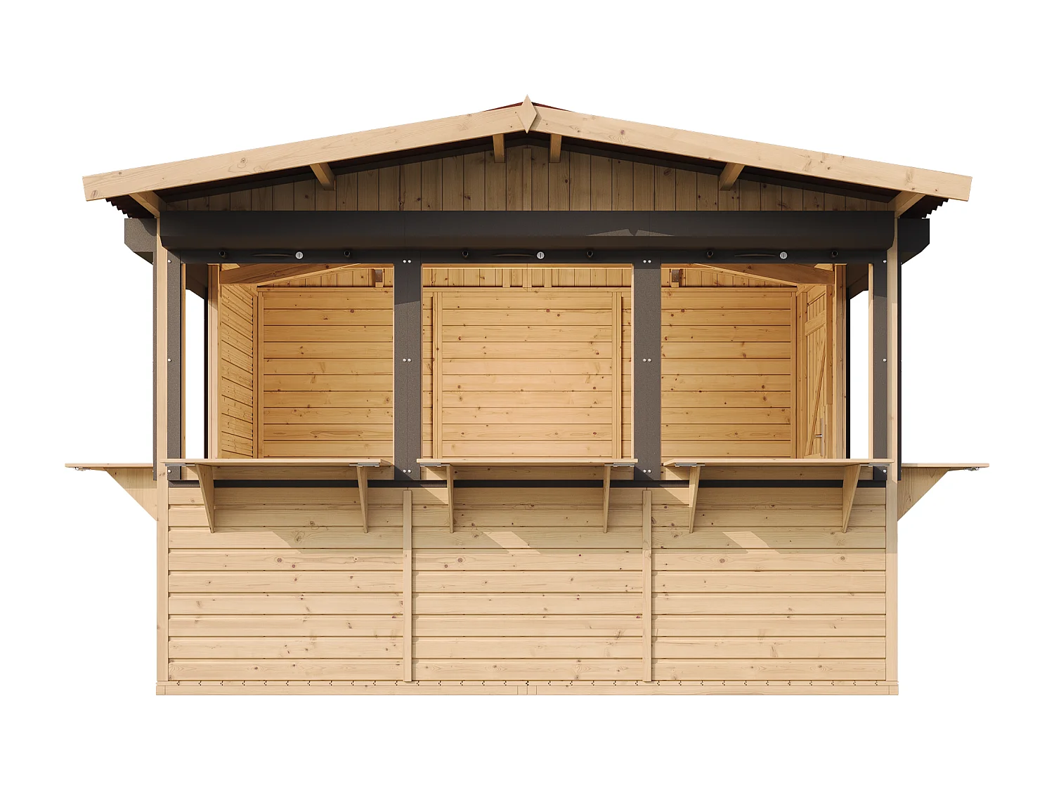 Wooden Market Stall with Lockable Roller Shutters - 6 m² / 263 x 336 x H232 cm - M150BZ