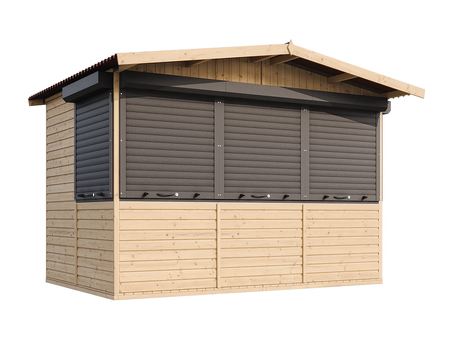Wooden Market Stall with Lockable Roller Shutters - 6 m² / 263 x 336 x H232 cm - M150BZ