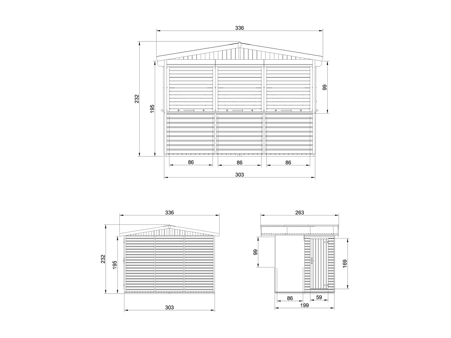 Wooden Market Stall with Lockable Roller Shutters - 6 m² / 263 x 336 x H232 cm - M150BZ