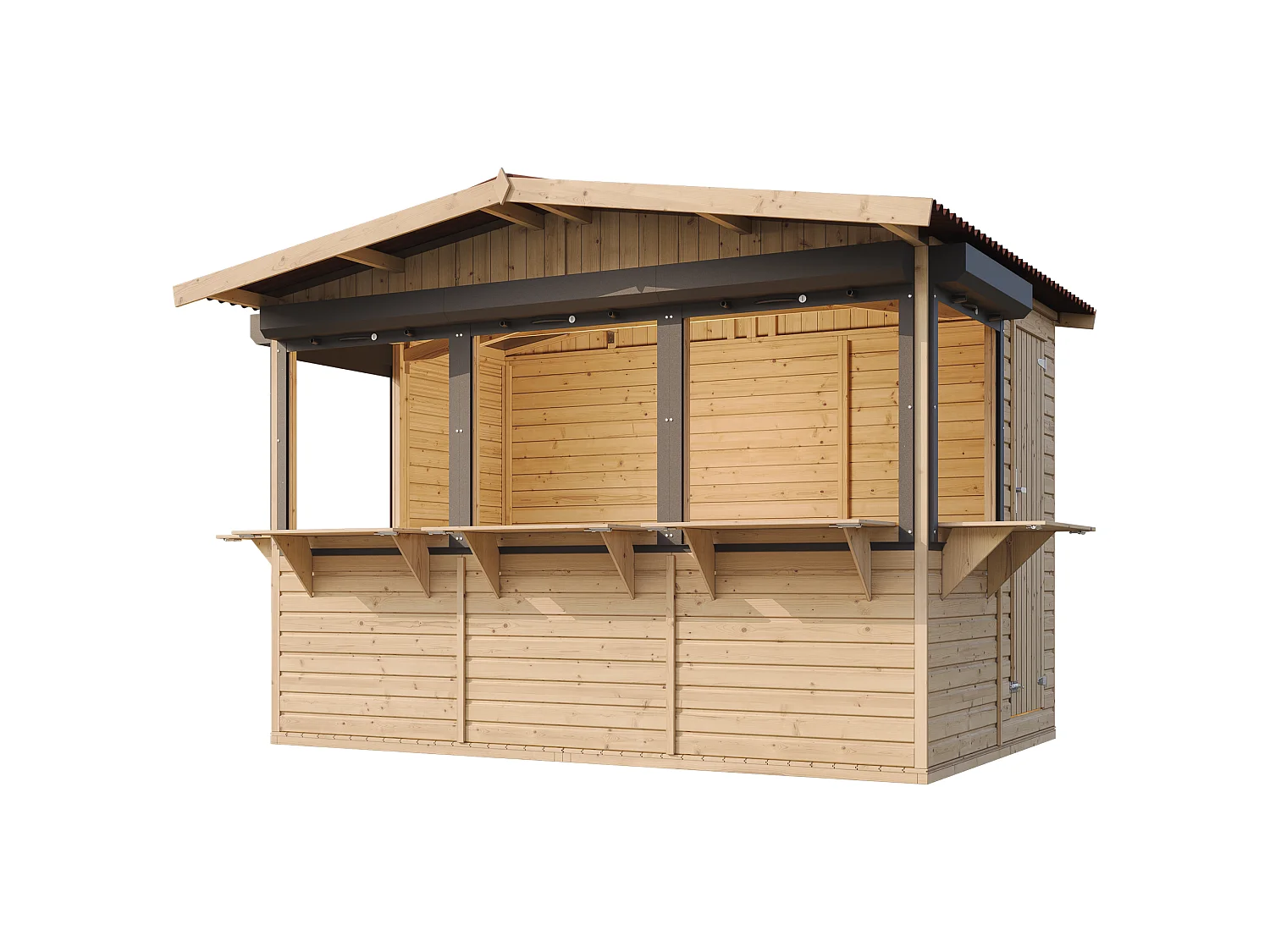 Kiosque en bois - 6 m² - 263x336xH232 cm - avec 5 volets roulants verrouillables - M150BZ