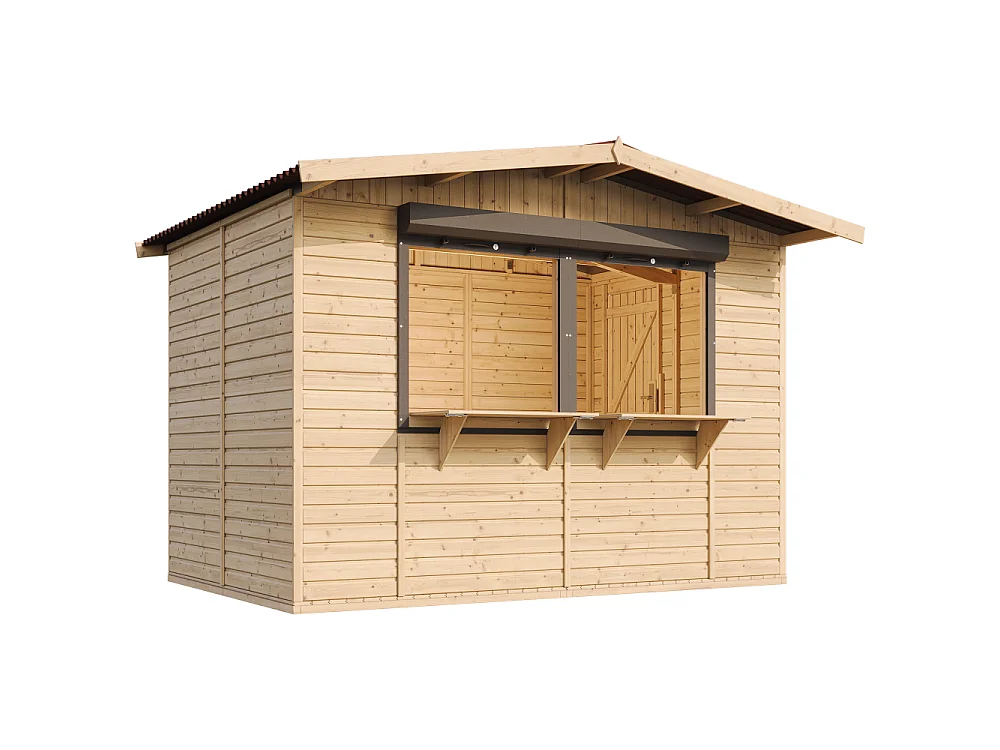 Wooden Market Stall with Lockable Roller Shutters - 6 m² / 263 x 336 x H232 cm - M150Z