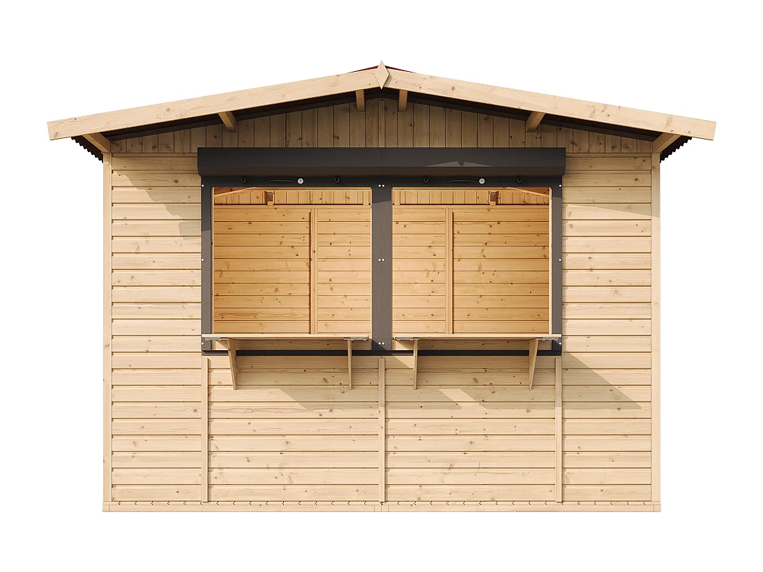 Wooden Market Stall with Lockable Roller Shutters - 6 m² / 263 x 336 x H232 cm - M150Z