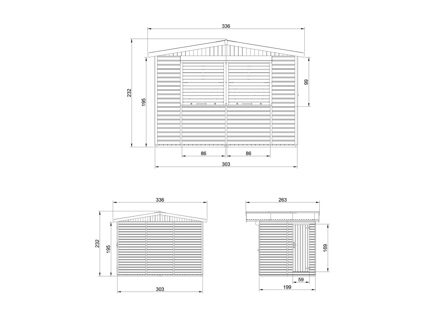 Wooden Market Stall with Lockable Roller Shutters - 6 m² / 263 x 336 x H232 cm - M150Z