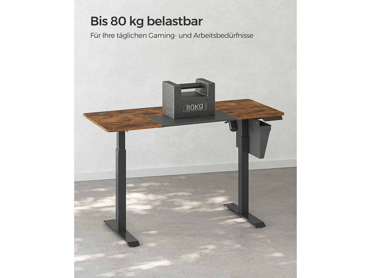 SONGMICS Højdejusterbart elektrisk skrivebord, 60 x 140 x (72-120) cm, fuldt justerbart, splejset plade, hukommelsesfunktion med 4 højder, belastningsbeskyttelse,