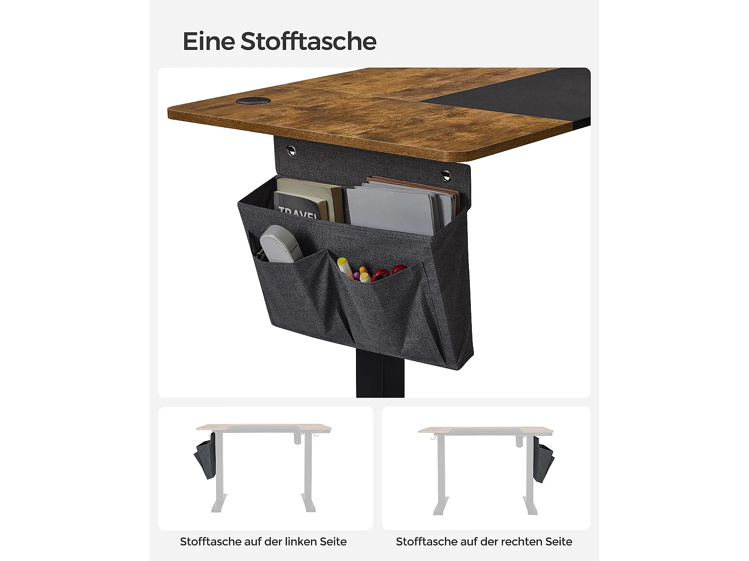 SONGMICS Højdejusterbart elektrisk skrivebord, 60 x 140 x (72-120) cm, fuldt justerbart, splejset plade, hukommelsesfunktion med 4 højder, belastningsbeskyttelse,