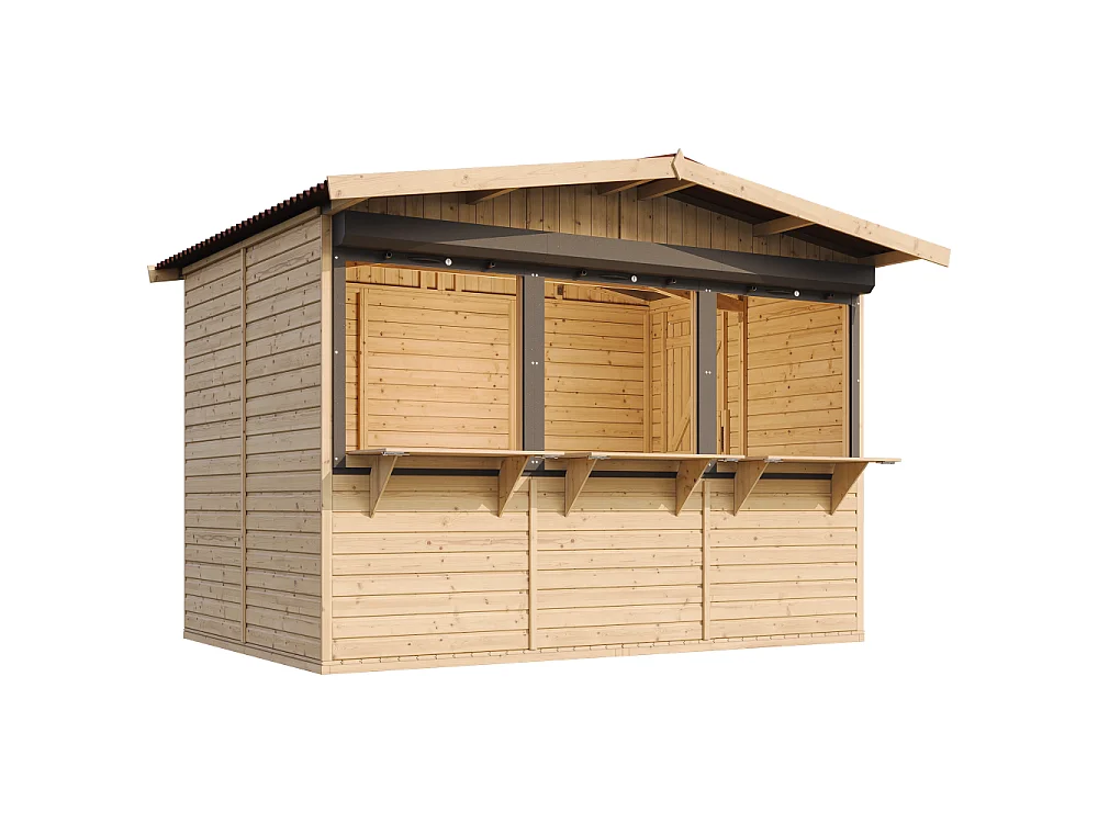 Wooden Market Stall with Lockable Roller Shutters - 6 m² / 263 x 336 x H232 cm - M150AZ