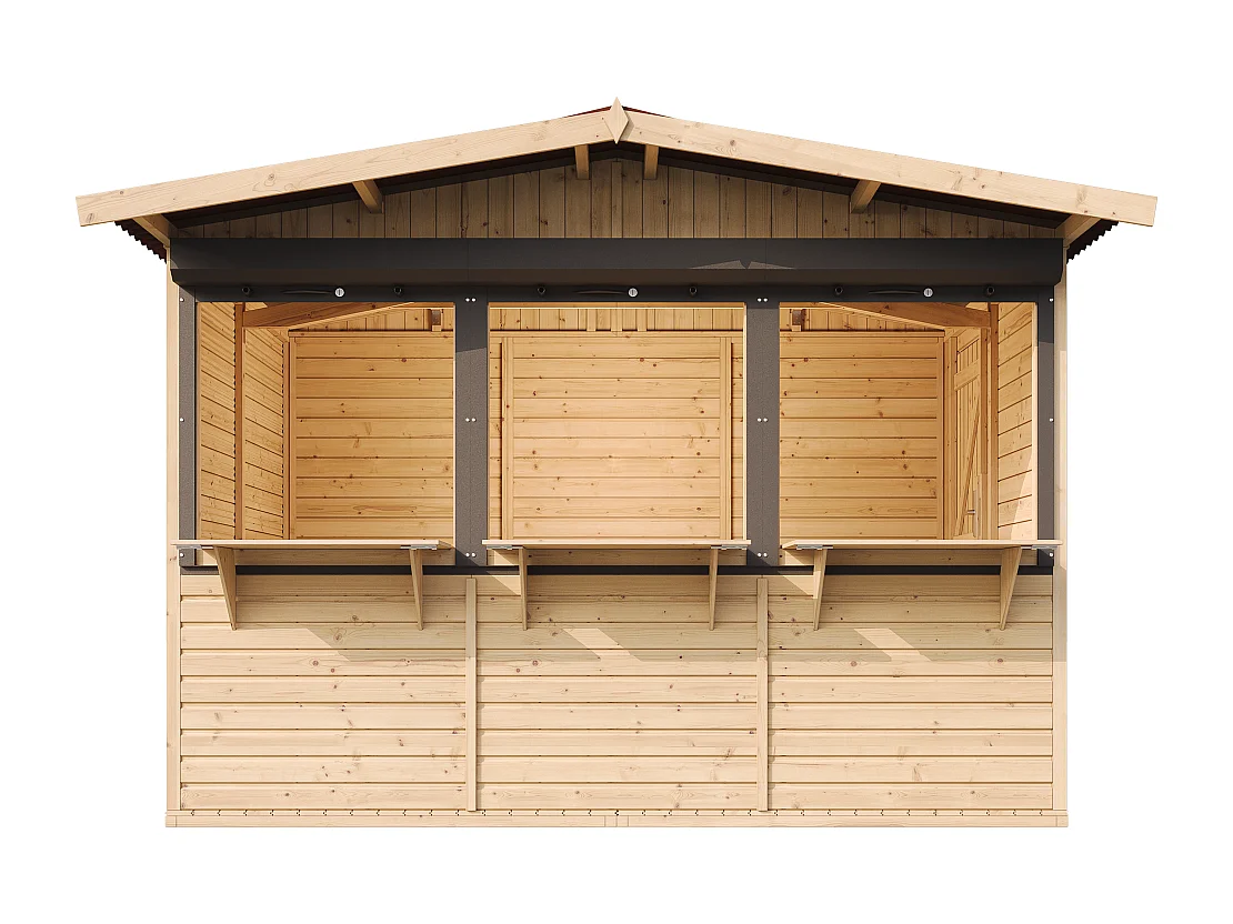 Wooden Market Stall with Lockable Roller Shutters - 6 m² / 263 x 336 x H232 cm - M150AZ