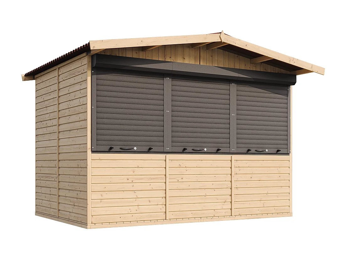 Wooden Market Stall with Lockable Roller Shutters - 6 m² / 263 x 336 x H232 cm - M150AZ