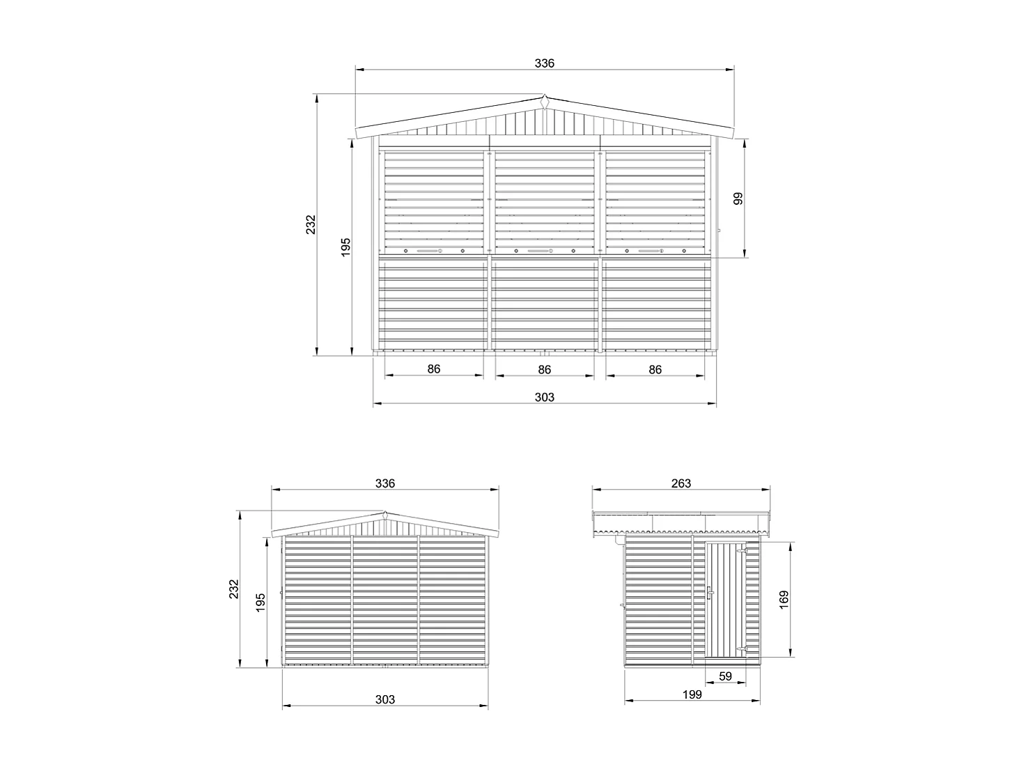 Wooden Market Stall with Lockable Roller Shutters - 6 m² / 263 x 336 x H232 cm - M150AZ