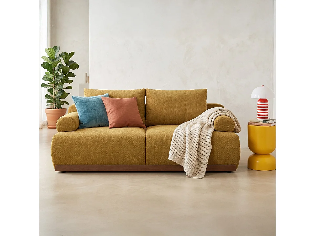 Canapé convertible 3 places avec coffre de rangement en tissu chenille bronze - ouverture rapide - Auteuil