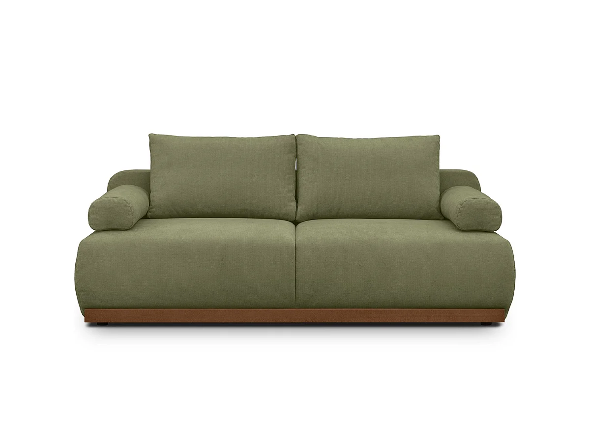 Canapé convertible 3 places avec coffre de rangement en tissu chenille vert olive - ouverture rapide - Auteuil