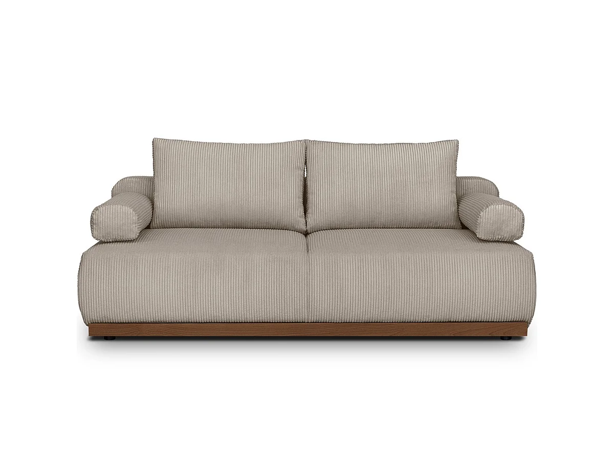 Canapé convertible 3 places avec coffre de rangement en velours côtelé taupe - ouverture rapide - Auteuil