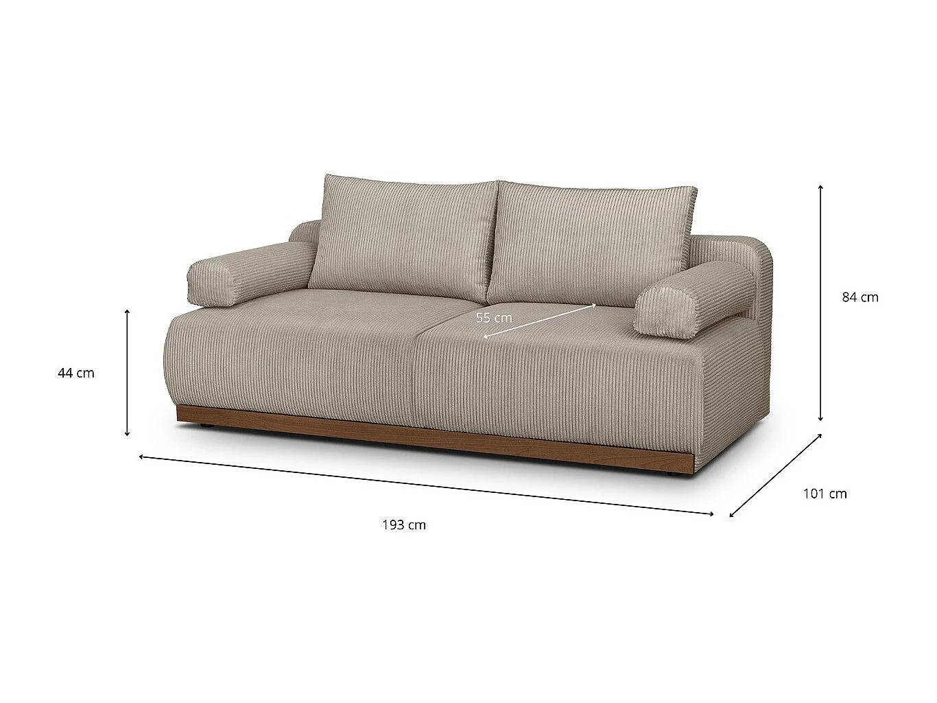 Canapé convertible 3 places avec coffre de rangement en velours côtelé taupe - ouverture rapide - Auteuil