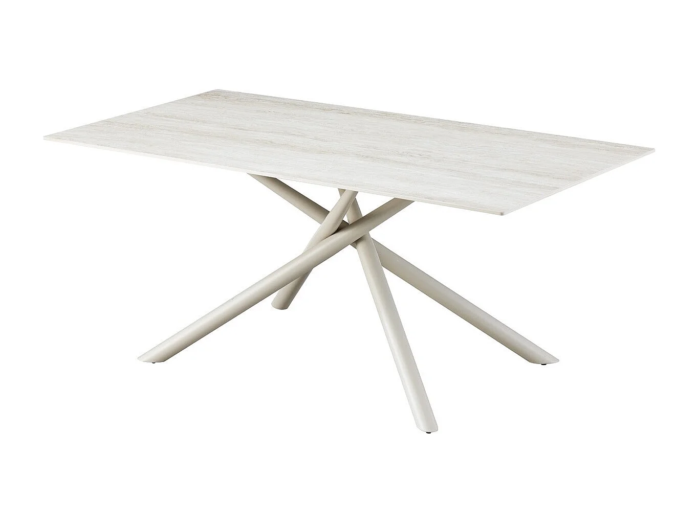 Table à manger rectangulaire 8 pers. en céramique effet Travertin et piètement blanc 180x90 cm - Nevel