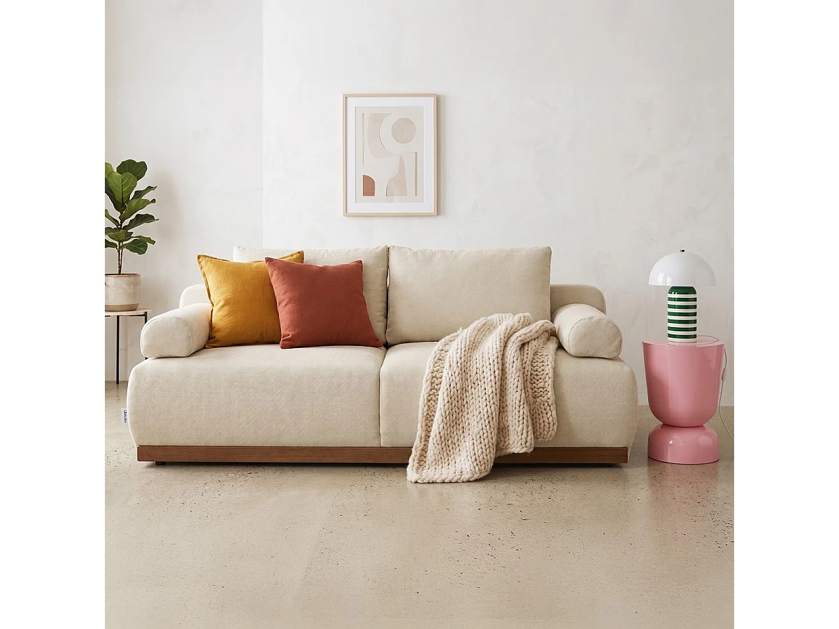 Canapé convertible 3 places avec coffre de rangement en tissu chenille beige foncé - ouverture rapide - Auteuil