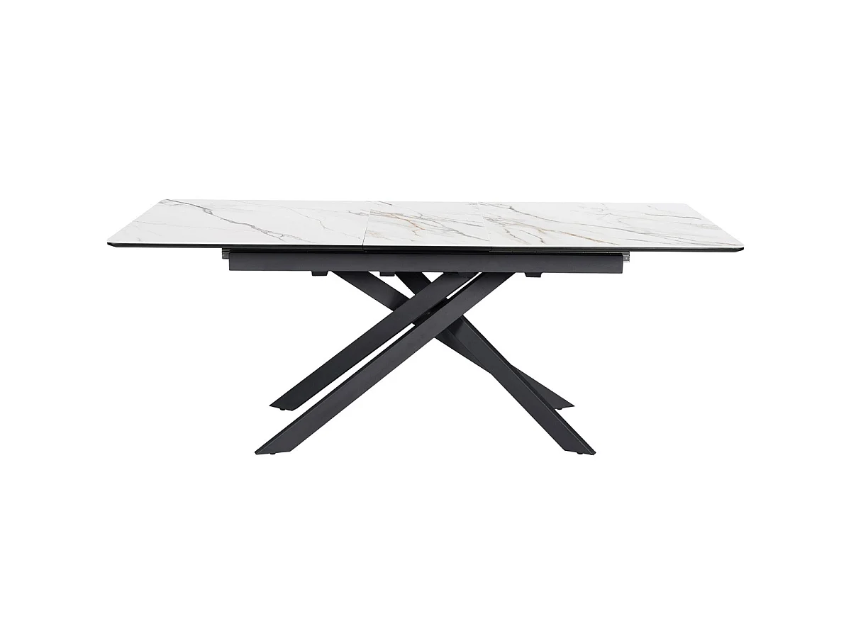 Table à manger rectangulaire extensible 6/8 pers. en céramique effet Marbre blanc et piètement noir 160/200x89,5 cm - Sivas