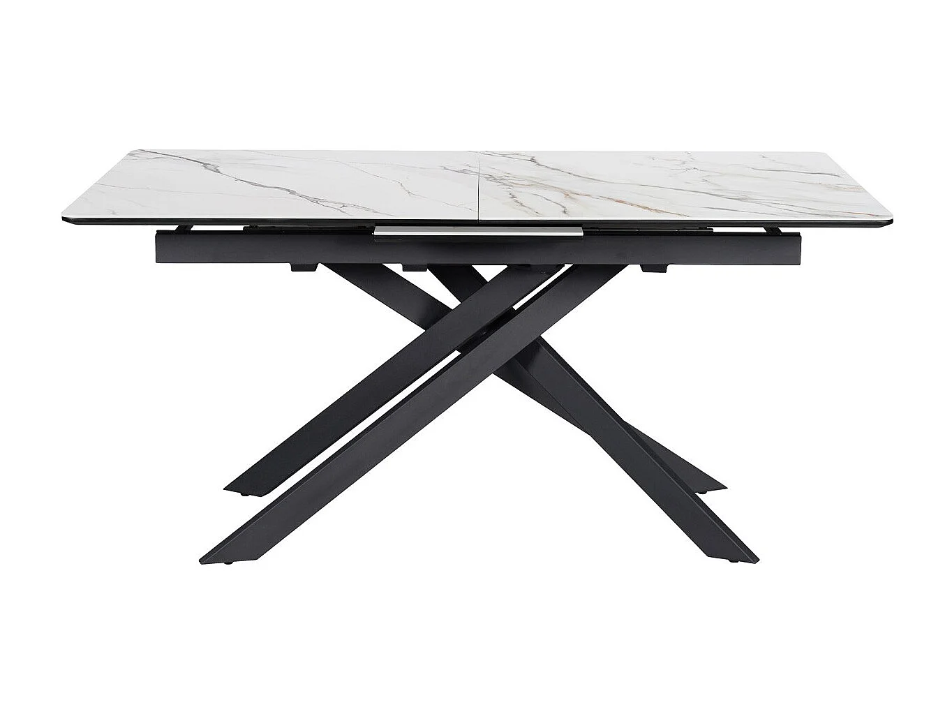 Table à manger rectangulaire extensible 6/8 pers. en céramique effet Marbre blanc et piètement noir 160/200x89,5 cm - Sivas