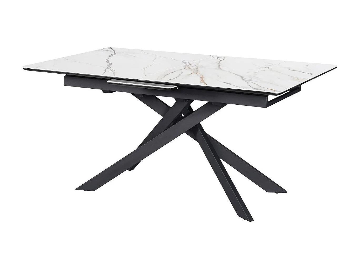Table à manger rectangulaire extensible 6/8 pers. en céramique effet Marbre blanc et piètement noir 160/200x89,5 cm - Sivas
