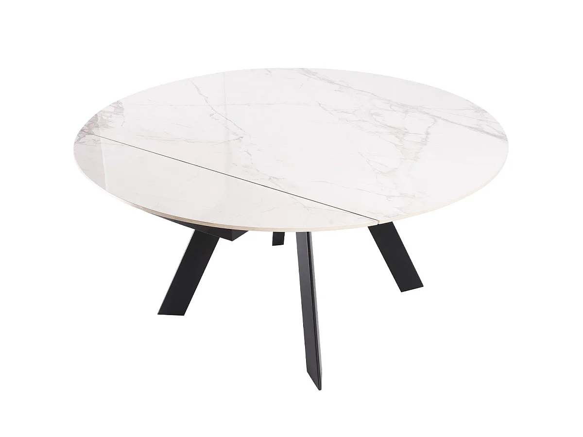 Table à manger ronde extensible 3/6 pers. en céramique effet Marbre gris Pandora et piètement noir 90/150x90 cm - Circe