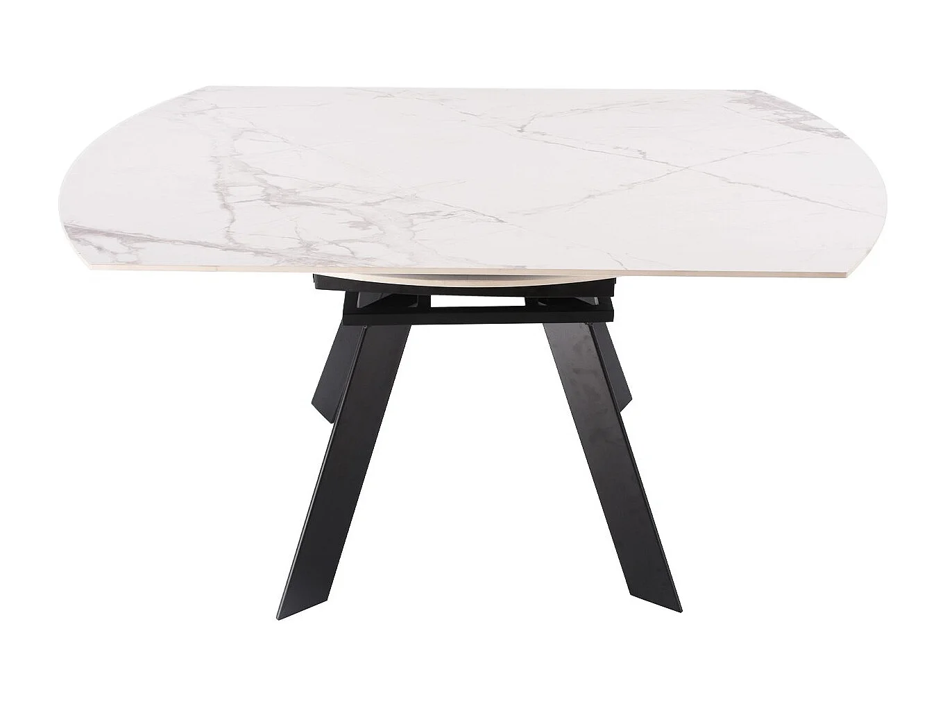 Table à manger ronde extensible 3/6 pers. en céramique effet Marbre gris Pandora et piètement noir 90/150x90 cm - Circe