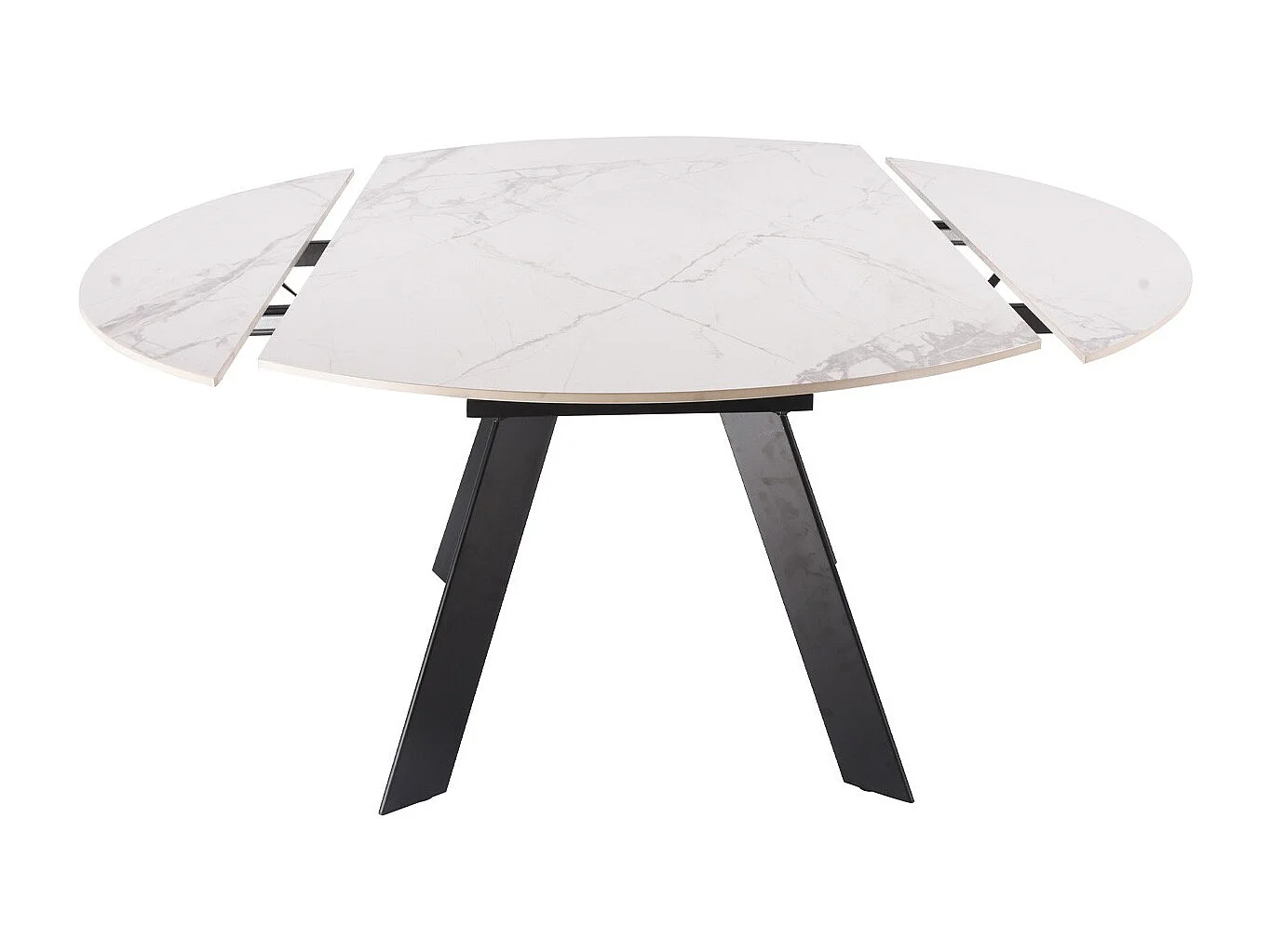 Table à manger ronde extensible 3/6 pers. en céramique effet Marbre gris Pandora et piètement noir 90/150x90 cm - Circe