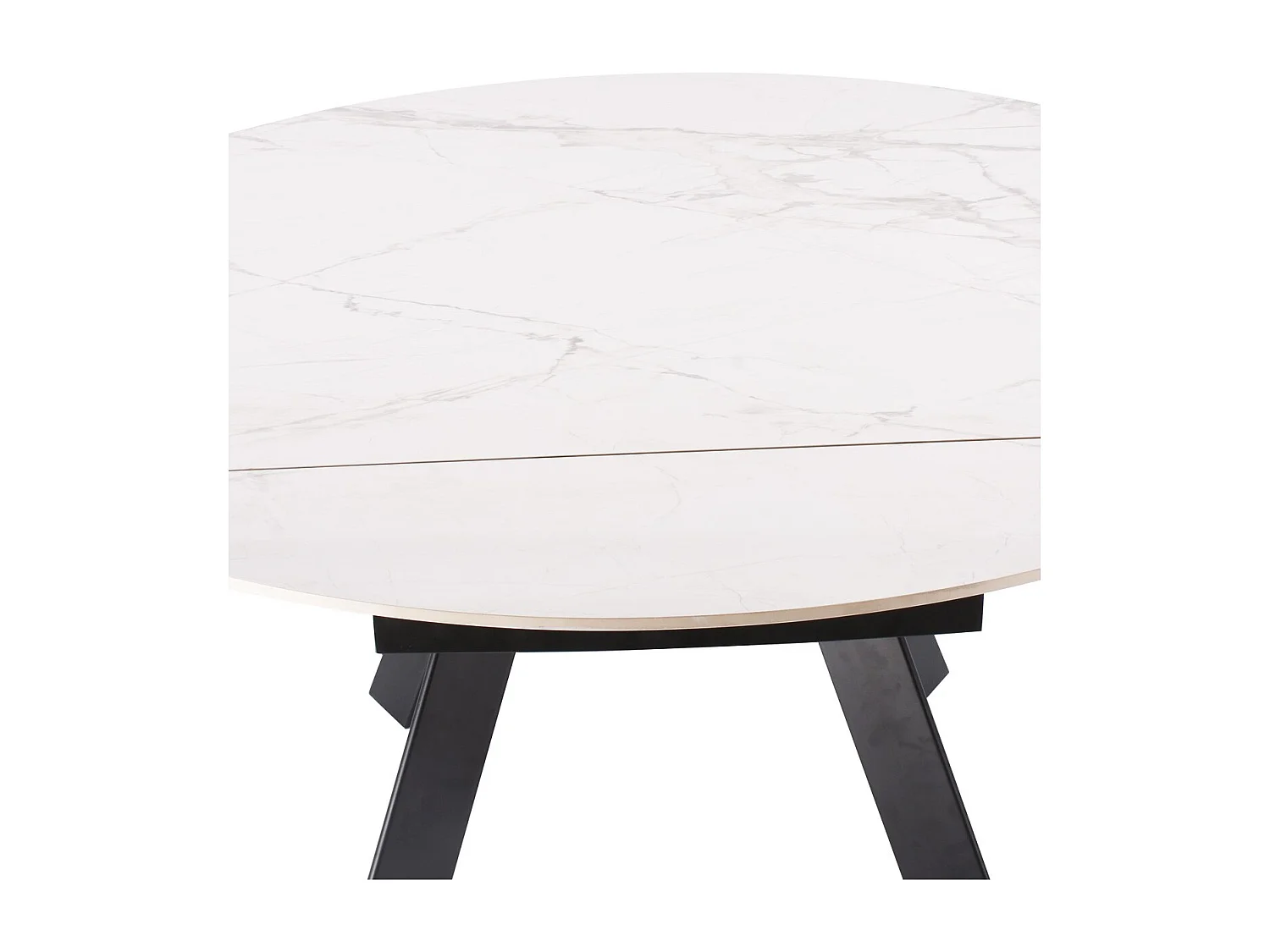 Table à manger ronde extensible 3/6 pers. en céramique effet Marbre gris Pandora et piètement noir 90/150x90 cm - Circe