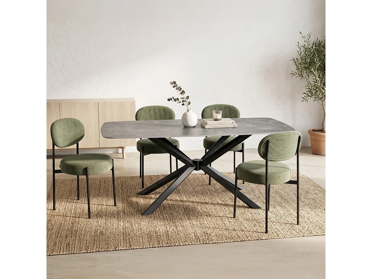 Table à manger rectangulaire 8 pers. en céramique gris anthracite et piètement noir 180x90 cm - Etna