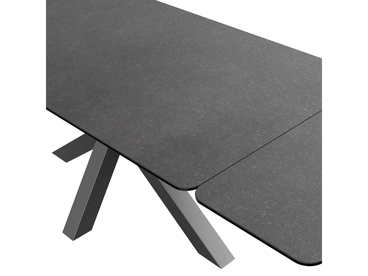 Table à manger rectangulaire extensible 8/10 pers. en céramique gris anthracite et piètement noir 180/260x100 cm - Stromboli