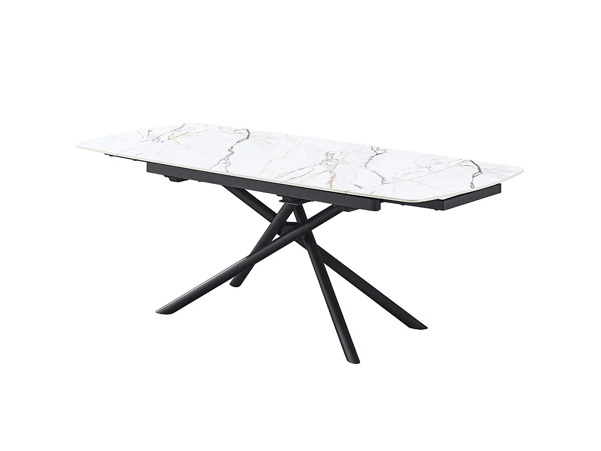 Table à manger rectangulaire extensible 6/8 pers. en céramique effet Marbre blanc et piètement noir 140/200x90 cm - Hydra