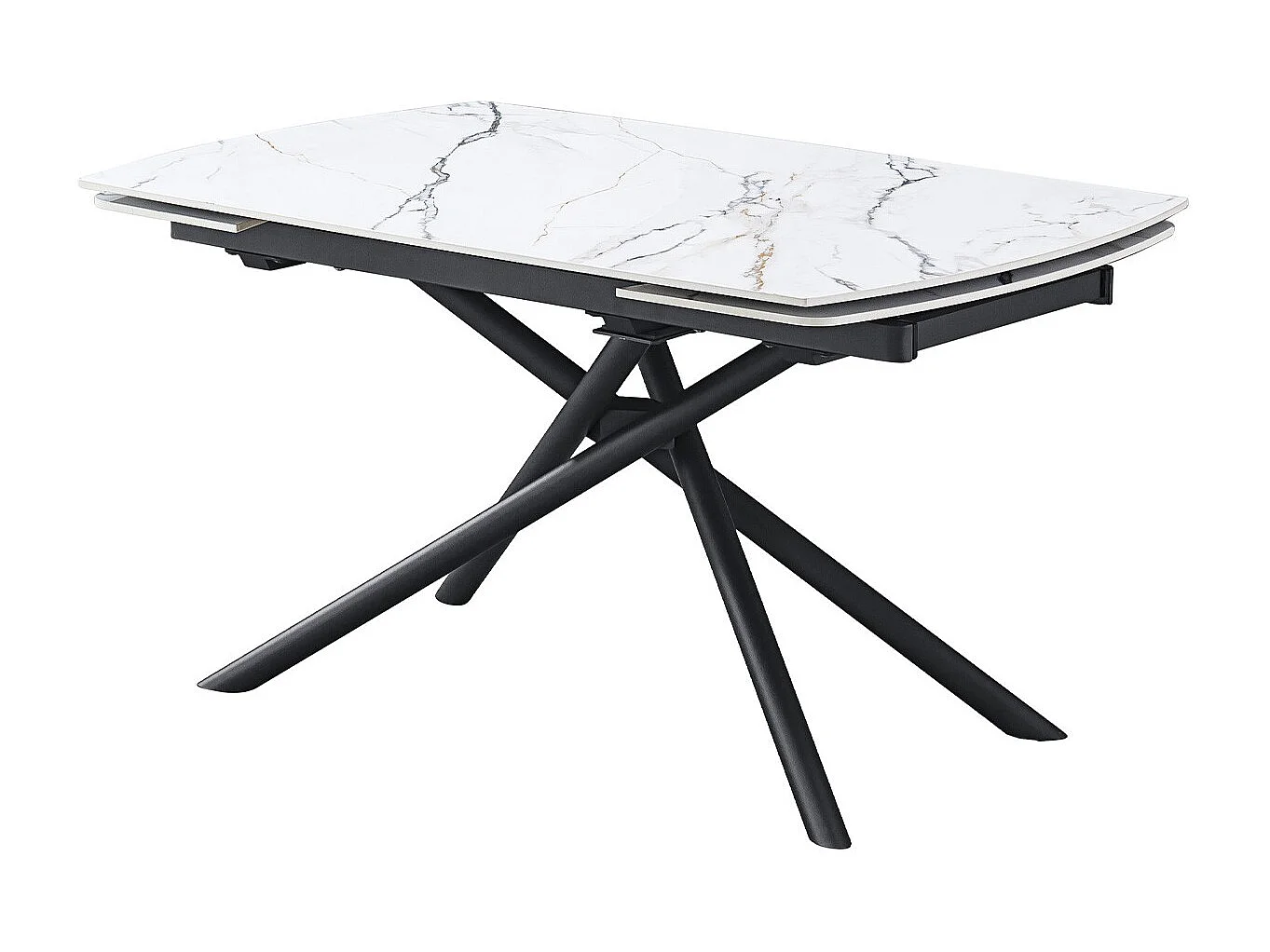 Table à manger rectangulaire extensible 6/8 pers. en céramique effet Marbre blanc et piètement noir 140/200x90 cm - Hydra