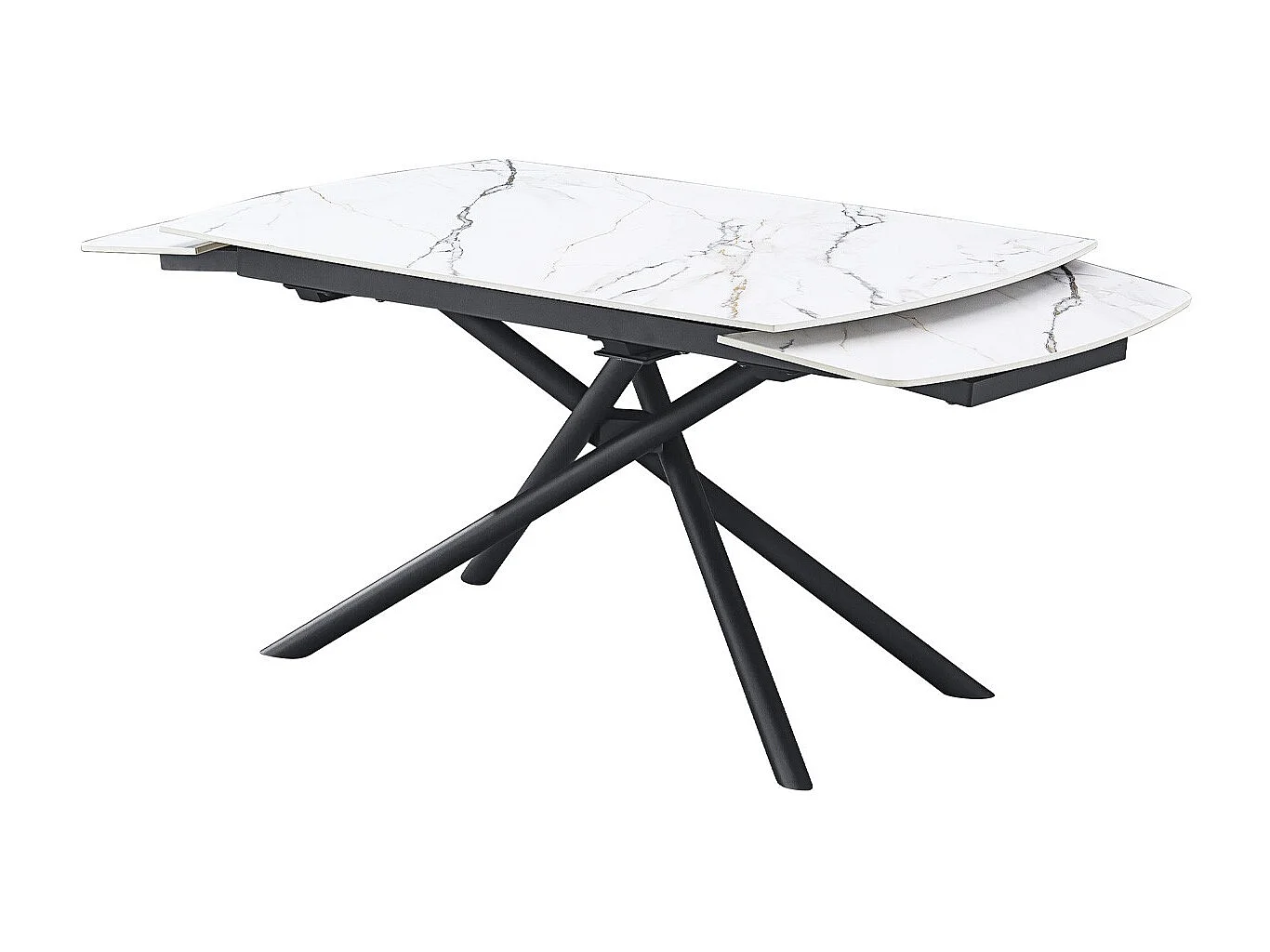 Table à manger rectangulaire extensible 6/8 pers. en céramique effet Marbre blanc et piètement noir 140/200x90 cm - Hydra