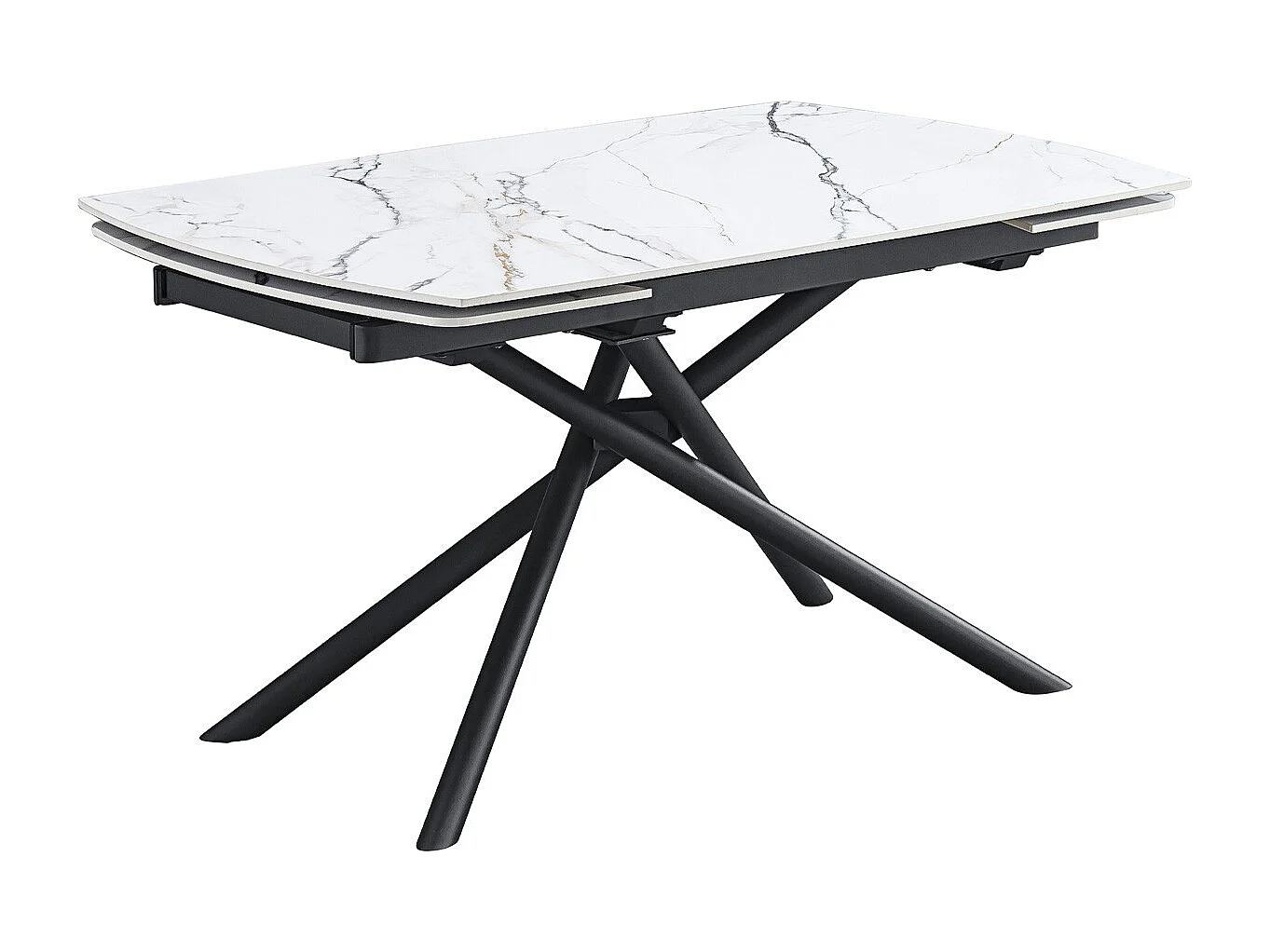 Table à manger rectangulaire extensible 6/8 pers. en céramique effet Marbre blanc et piètement noir 140/200x90 cm - Hydra