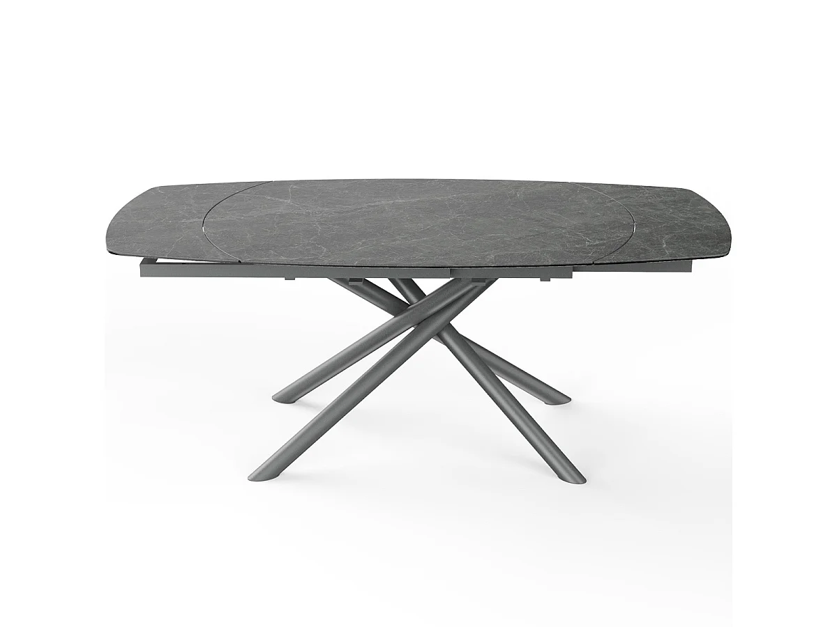 Table à manger rectangulaire extensible 6/8 pers. en céramique gris anthracite et piètement noir 130/190x90 cm - Disko