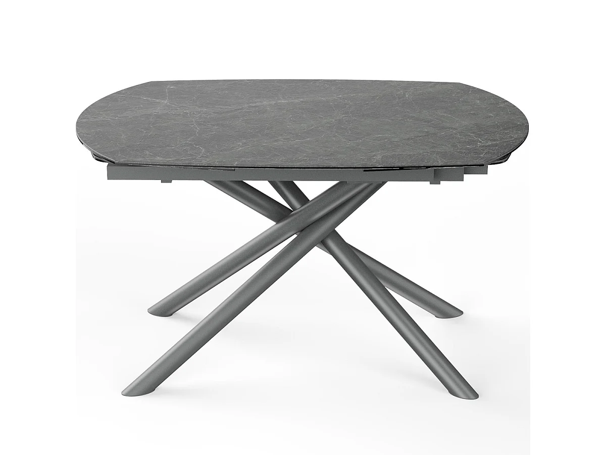 Table à manger rectangulaire extensible 6/8 pers. en céramique gris anthracite et piètement noir 130/190x90 cm - Disko