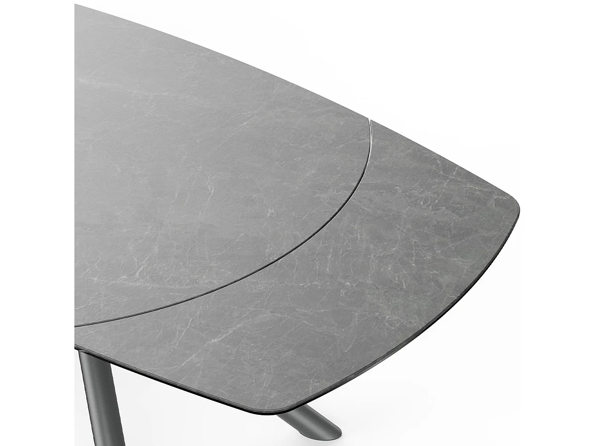 Table à manger rectangulaire extensible 6/8 pers. en céramique gris anthracite et piètement noir 130/190x90 cm - Disko