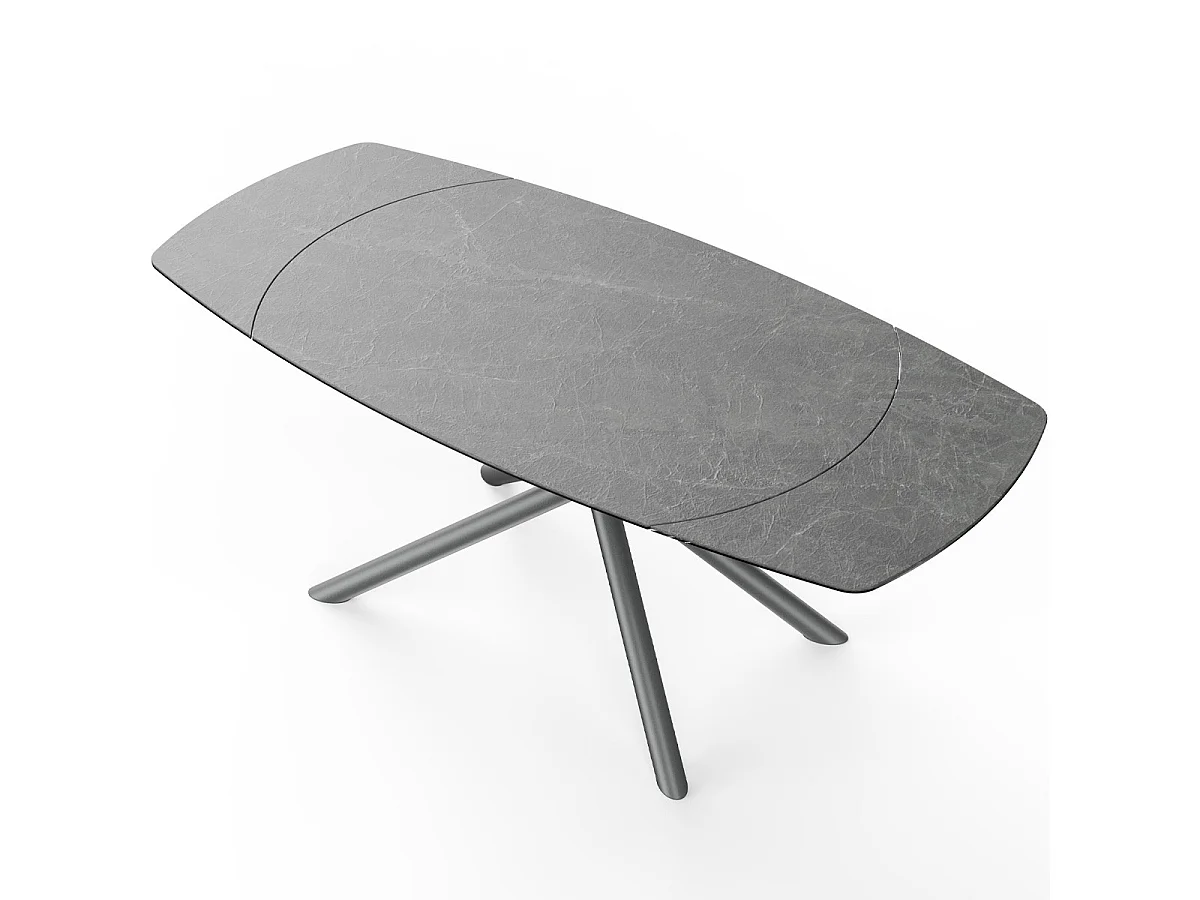 Table à manger rectangulaire extensible 6/8 pers. en céramique gris anthracite et piètement noir 130/190x90 cm - Disko