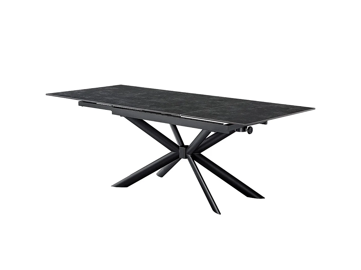 Table à manger rectangulaire extensible 6/10 pers. en céramique gris anthracite et piètement noir 160/290x90 cm - Vik