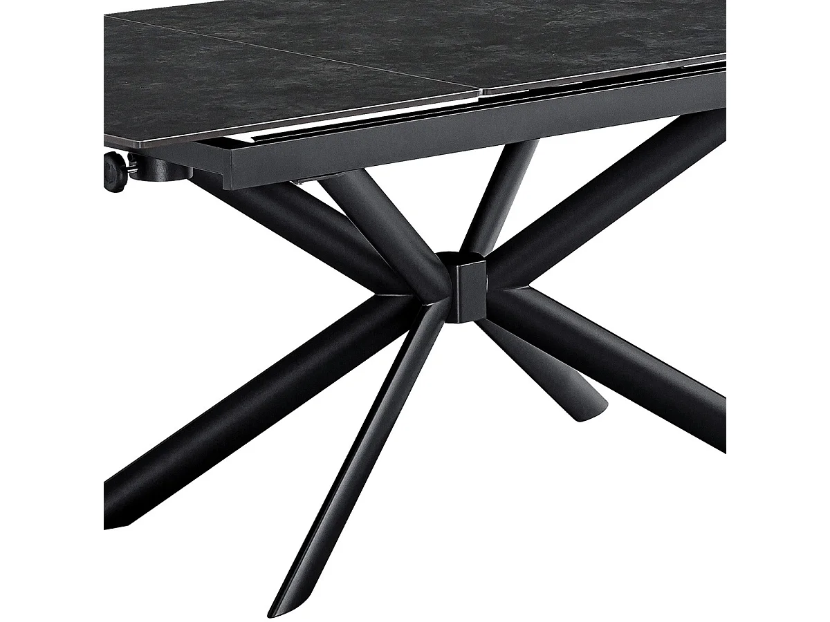Table à manger rectangulaire extensible 6/10 pers. en céramique gris anthracite et piètement noir 160/290x90 cm - Vik
