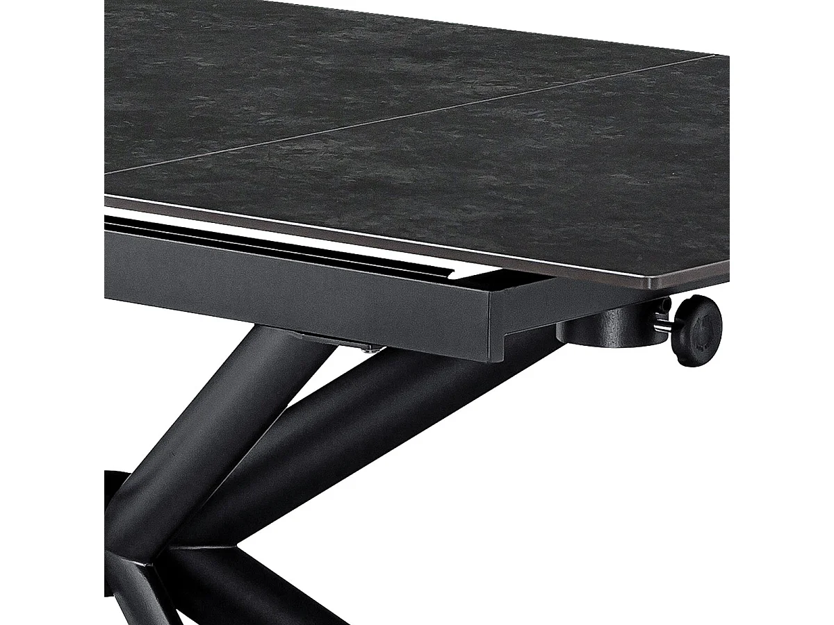 Table à manger rectangulaire extensible 6/10 pers. en céramique gris anthracite et piètement noir 160/290x90 cm - Vik