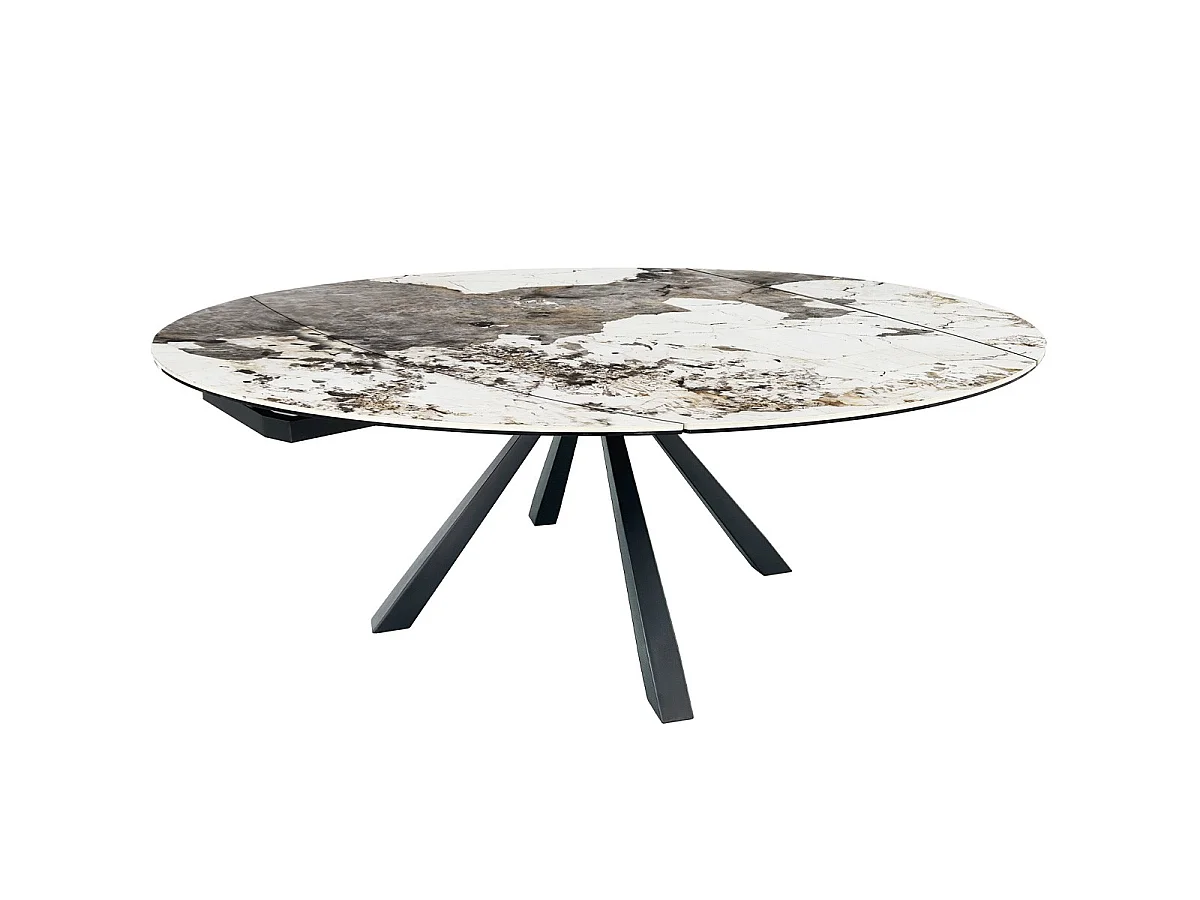 Table à manger extensible automatique 6/8 pers. en céramique effet Marbre gris Pandora et piètement noir 115/190x115 cm - Mugla
