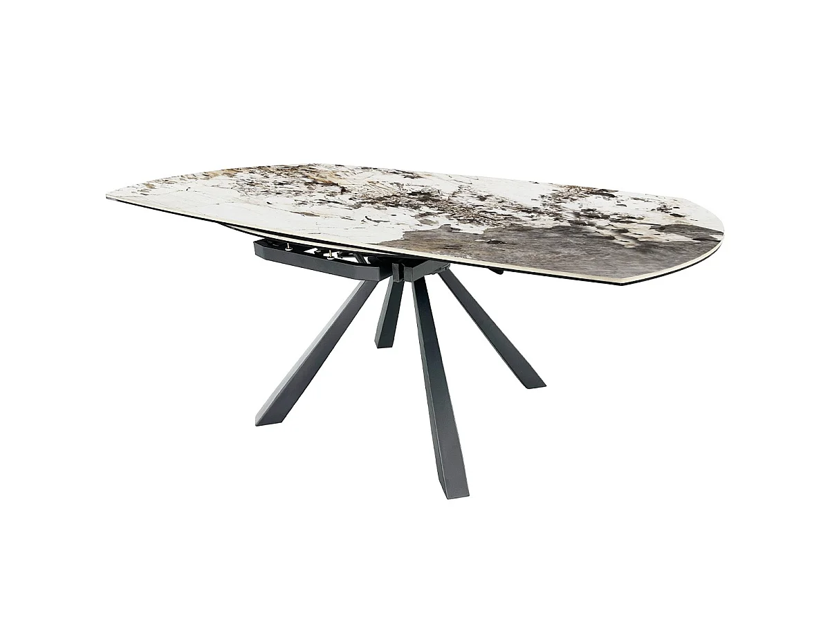 Table à manger extensible automatique 6/8 pers. en céramique effet Marbre gris Pandora et piètement noir 115/190x115 cm - Mugla